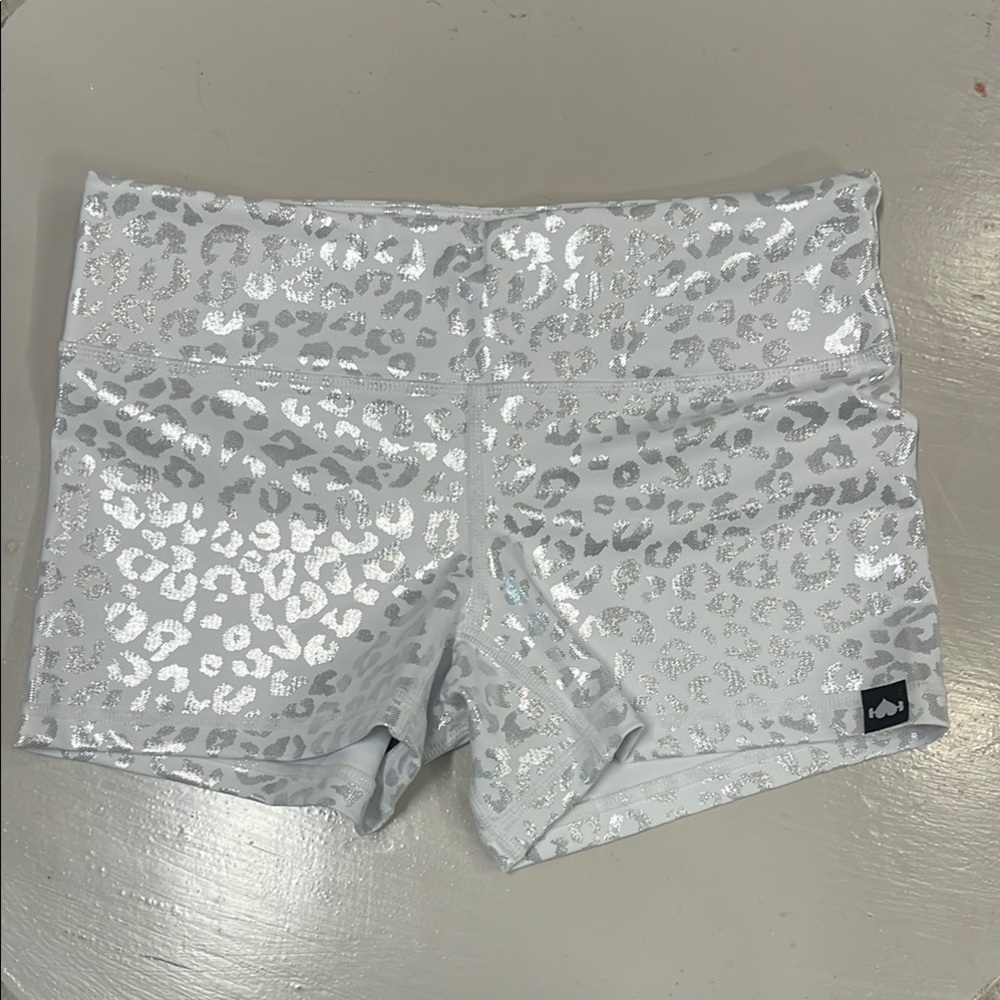 Silver Leopard Print Shorts with Shimmery Finish